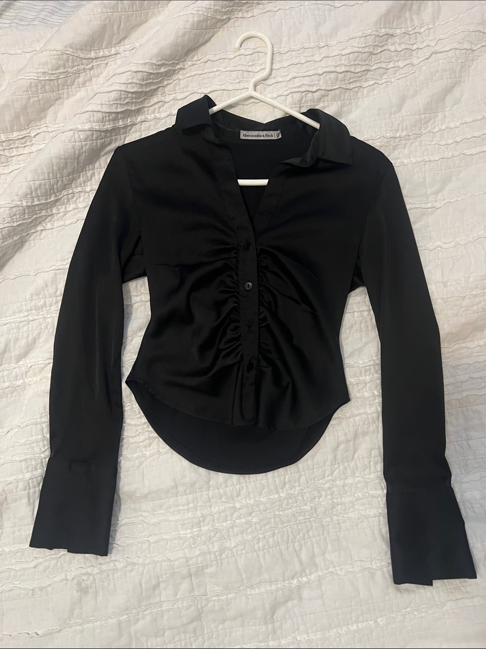 Abercrombie & Fitch Black Ruched Button-Down Long Sleeve Shirt